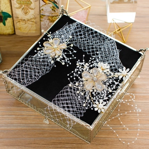Korean Bridal Wedding Hair Band White Mesh Handmade Flower Rhinestone Imitation Artificial Pearl Alloy Headpiece Accessories For Women