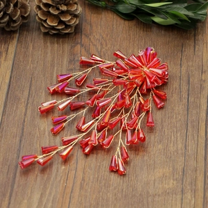 Elegant bridal red crystal beaded hair clip with tassel for wedding stage styling