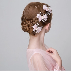 Fermagli per capelli in pizzo rosa con perle e strass per abito da cerimonia da bambina