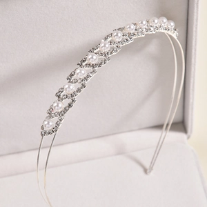 Bandeau de Mariée Élégant en Alliage avec Strass et Künstliche Perles Double Couche pour Femme Mariage Banquet Fête Bijoux de Cheveux