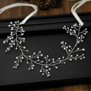 Handgefertigt Falsche Künstliche Perle Hochzeit Haarranke Elegant Weiß Braut Stirnband Mit Band Für Damen Braut Brautjungfer Schmuck