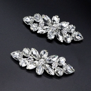 Elegant crystal leaf bridal shoe clips with marquise and teardrop stones on silver base