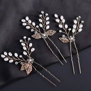 Baroque Leaf Bridal Hair Pins Copper Wire Artificial Pearl Rhinestone Wedding Headpiece Elegant Hair Accessories For Women Jewelry