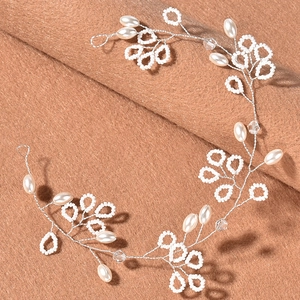Elegant Handmade Artificial Pearl Bridal Hair Vine Floral Design Wedding Headpiece For Women Braided Hair Accessories