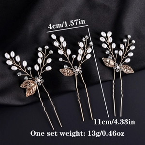 Golden baroque leaf bridal hair pins set with pearls and crystals for wedding hairstyles