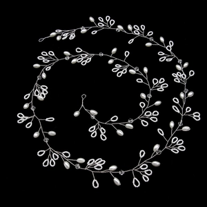 Handmade Artificial Pearl Crystal Bridal Hair Vine Silver Wire Wedding Headband Long Hair Accessory For Women Formal Party Jewelry