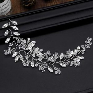 Silver crystal bridal hair vine with hand-woven rhinestones and botanical accents