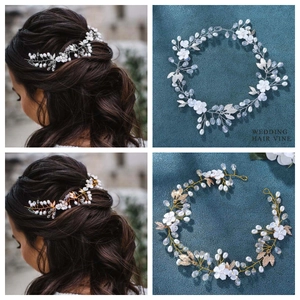 Handmade Bridal Hair Vine Artificial Pearl Crystal Shell Flower Elements Elegant Gold Silver Headband For Wedding Accessories Women