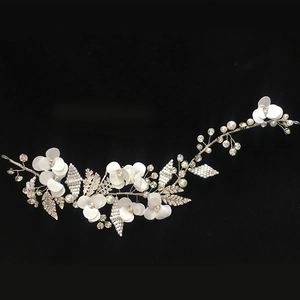 Bridal Hair Vine Silver Alloy White Fabric Flower Faux Artificial Pearl Rhinestone Headpiece Elegant Floral Accessories For Women