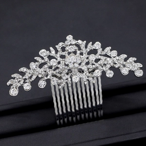 Elegant silver bridal hair comb with vine design and sparkling white rhinestones