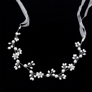 Vigne de Cheveux de Mariée Élégante Faite à la Main Künstliche Perle Strass Serre-tête de Mariage Avec Ruban en Organza Accessoires de Cheveux de Luxe pour Femmes