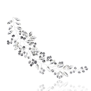 Silver bridal hair vine with marquise crystal embellishments on white background