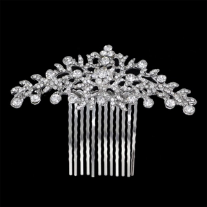 Luxury Alloy Rhinestone Flower Hair Comb Bridal Wedding Headpiece Elegant Vintage Botanical Hair Accessory For Women Silver Gold