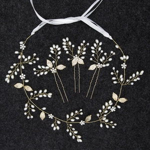 Épingles à Cheveux Mariée Faites Main Feuille d'Or Avec Künstliche Perles Strass Coiffe de Mariage Style Forêt Bijoux de Cheveux