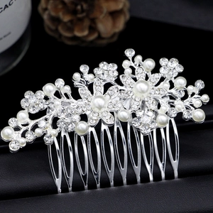 Elegant Bridal Flower Hair Comb Artificial Pearl Rhinestone Alloy Wedding Headpiece Party Hair Accessories For Brides Women Jewelry