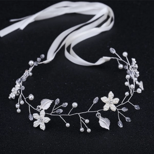 Bandeau de Mariée Fait Main Künstliche Perles Cristal Fleur Ruban Satin Accessoires de Cheveux Mariage pour Femme Élégant