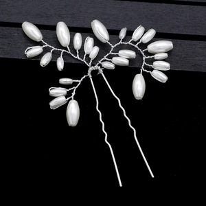 Épingle à cheveux de mariée faite main avec perles et branches argentées pour mariage