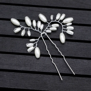 Épingle à cheveux de mariée avec perles blanches et fil d'argent pour coiffures de mariage
