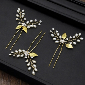 Set d'épingles à cheveux de mariée baroques dorées avec perles et cristaux de mariage