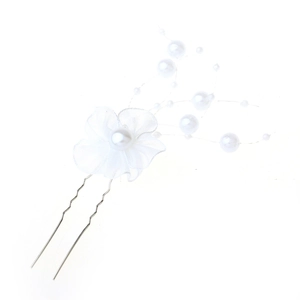 Épingle à cheveux de mariée avec fleurs en mousseline et perles blanches faites à la main