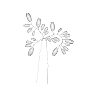Épingle à cheveux de mariée avec perles blanches et fil d'argent torsadé en forme de U