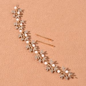 Vigne de cheveux de mariée dorée avec perles et strass pour coiffures de mariage