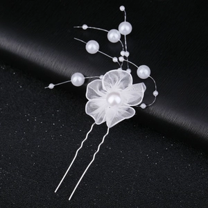 Épingle à cheveux de mariée faite main avec fleurs en mousseline, perles et clips argentés