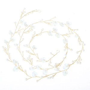 Detail of 1m handmade bridal hair vine with gold wire, white flowers and faux pearls