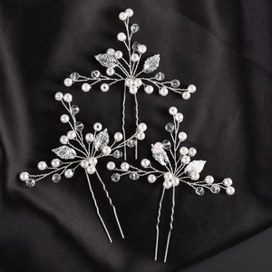 Pic à Cheveux de Mariée en Alliage Forme Feuille Fait à la Main Künstliche Perles et Cristaux Élégants pour Mariage Fête Femme Bijoux