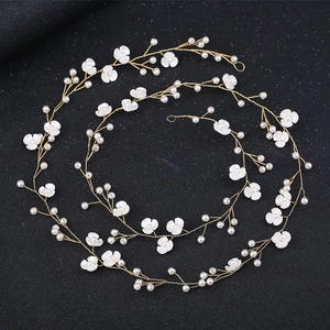 Handmade Bridal Hair Vine Shell Flower Faux Artificial Pearl Wedding Headpiece Elegant Long Romantic Hairband Accessory For Women