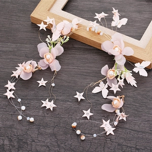Fascia per Capelli da Sposa Fatta a Mano Orecchini Fiore Rosa Farfalla Vite per Capelli Oro Lega Strass Perla Artificial Gioielli Matrimonio Donna