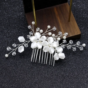 Elegant Bridal Hair Comb Artificial Pearl Crystal Flower Handmade Wedding Headpiece Vintage Gold Silver Hair Accessories For Women Party