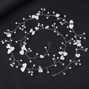 Handmade bridal hair vine with white pearls and flower petals on 1m silver wire
