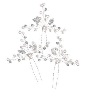Épingles à cheveux mariée feuilles argentées avec perles et cristaux de mariage