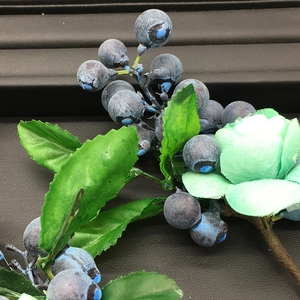 Korean style bridal hair accessory with blue berries, green leaves and flower for weddings