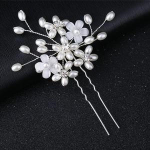 Handmade Bridal Floral Hair Stick Alloy Faux Artificial Pearl Rhinestone U-Shaped Hairpin Elegant Wedding Party Accessories For Women