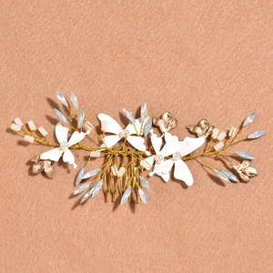 Peigne à Cheveux Mariée Vintage Fait Main Alliage Tissu Papillon Künstliche Perle Cristal Coiffe de Mariage Bijoux pour Femmes