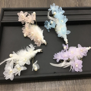 Pince à Cheveux Fleur en Mousseline de Satin Faite à la Main Avec Plumes Künstliche Perle Cristal Epingle à Cheveux de Mariée pour Filles