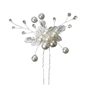 Épingle à cheveux de mariée argentée avec feuilles de perles et strass pour le mariage