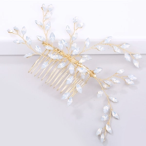 Elegant gold vine bridal hair comb with marquise opal stones for wedding hair styling