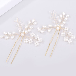 Détails des épingles à cheveux de mariée avec perles blanches et fils métalliques dorés