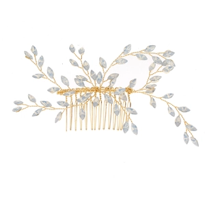 Elegant gold bridal hair comb with handmade opal crystals and vine floral design