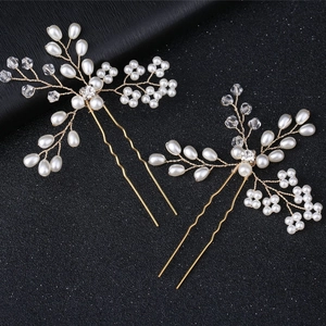 Pic à Cheveux de Mariée Fait Main Künstliche Perles Or Argent Cristal Strass Floral Épingle à Cheveux pour Mariage Fête Femme Accessoires