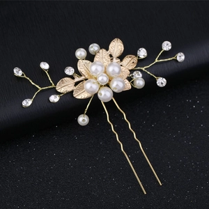 Épingle à cheveux dorée avec perles blanches et strass pour coiffures de mariée