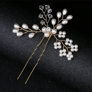 Épingle à cheveux de mariée élégante avec perles blanches et branches dorées de mariage