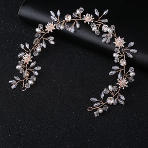 Handmade rose gold crystal headband with pearls and flowers for weddings or parties