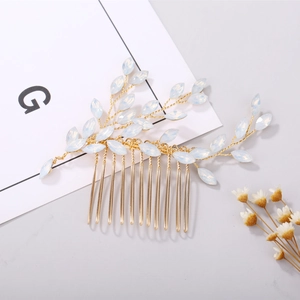 Peigne à cheveux de mariée doré avec cristaux bleu opale pour mariages et soirées