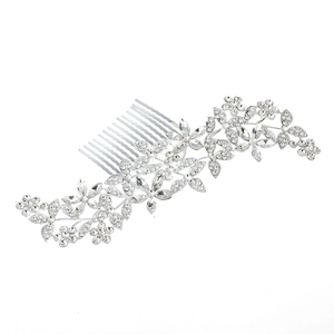 Silver bridal hair comb with rhinestone floral vine design for wedding hairstyles