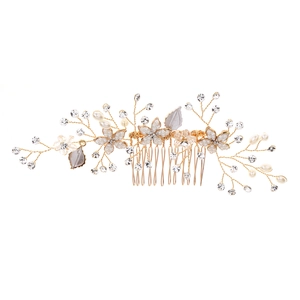 Peigne à Cheveux de Mariée Fait Main en Alliage Fleur Feuille Künstliche Perle Strass Coiffe de Mariage Élégante Accessoires Cheveux Femme