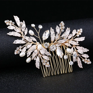 Elegant Gold Silver Bridal Hair Comb Leaf Flower Rhinestone Faux Artificial Pearl Wedding Party Hair Jewelry For Women